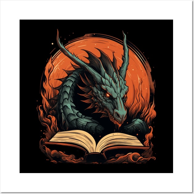 Book Dragon for Reading Lover Wall Art by origato
